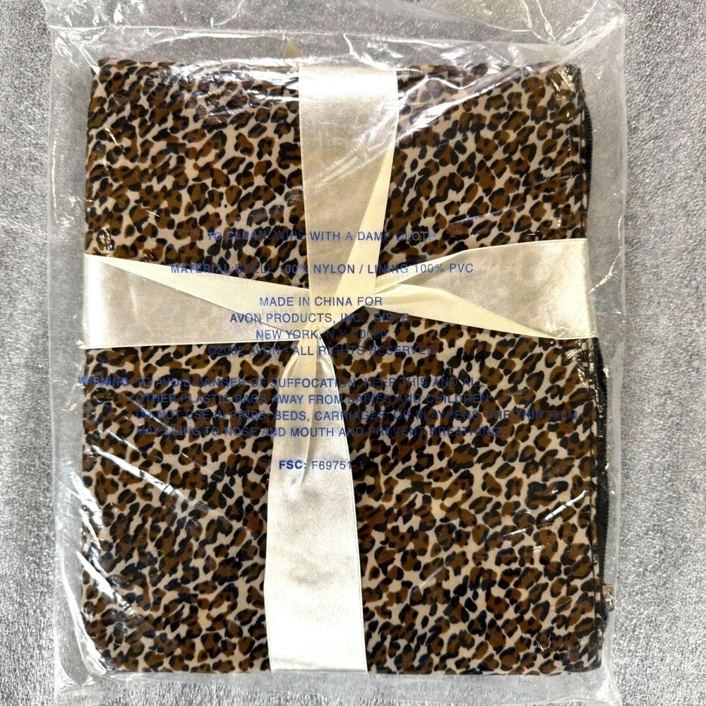 Y2K Leopard Makeup Bag Set 3pc Avon 2002 Sealed Cosmetic Pouches